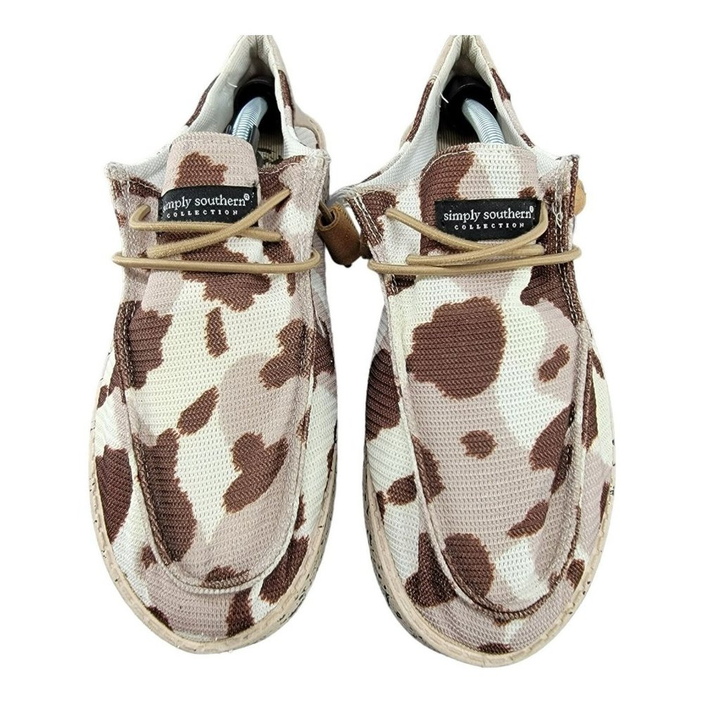 Simply Southern Womens Shoes Cow Print Brown Pink Slip On Size 6 Sneakers